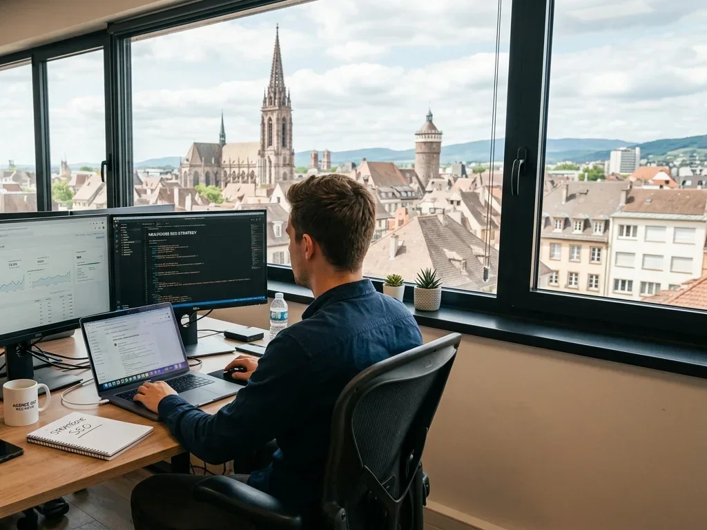 Équipe MulMulSeo analysant les données SEO locales d'entreprises alsaciennes sur tableau de bord