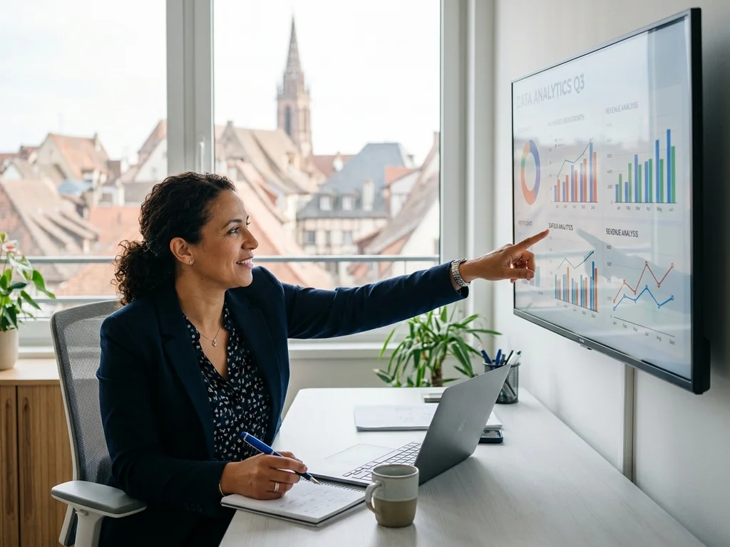 Consultant SEO travaillant sur une analyse de données SEO dans les bureaux de Mulhouse